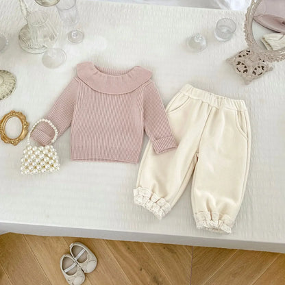 ロングパンツ・スウェットパンツ ベビーキッズパンツ 裾レースフリル裏フリースロングスウェットパンツ 2カラー【mh0007512】