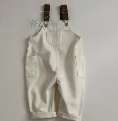 オーバーオール ベビーオーバーオール バイカラーシンプルデニムサスペンダーパンツ 2カラー【mh0007515】