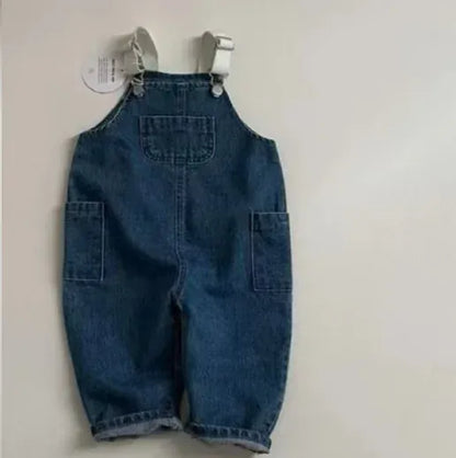 オーバーオール ベビーオーバーオール バイカラーシンプルデニムサスペンダーパンツ 2カラー【mh0007515】