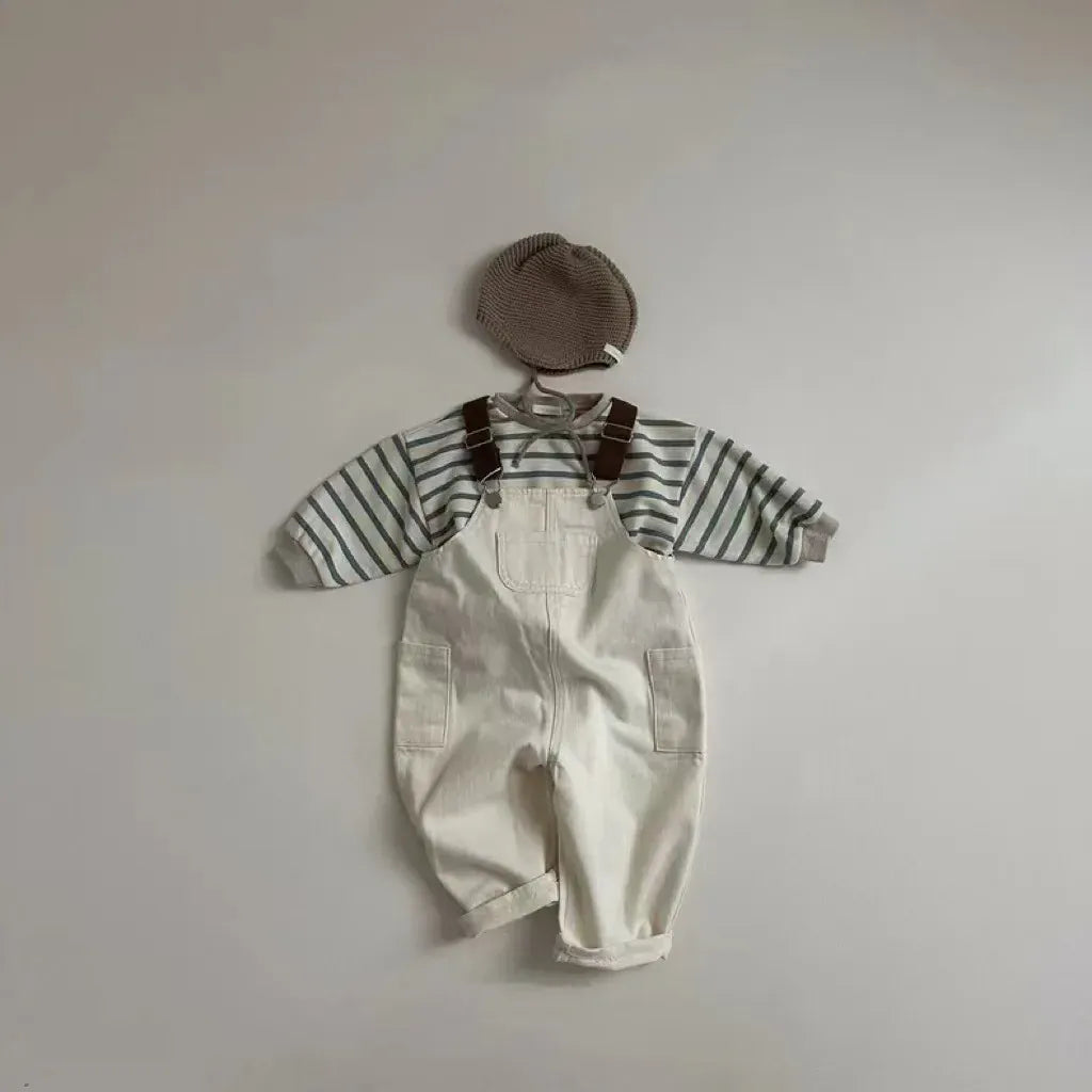 オーバーオール ベビーオーバーオール バイカラーシンプルデニムサスペンダーパンツ 2カラー【mh0007515】