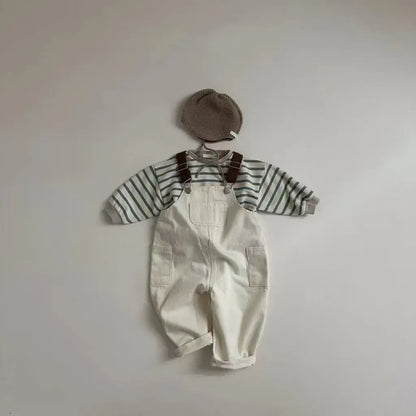 オーバーオール ベビーオーバーオール バイカラーシンプルデニムサスペンダーパンツ 2カラー【mh0007515】