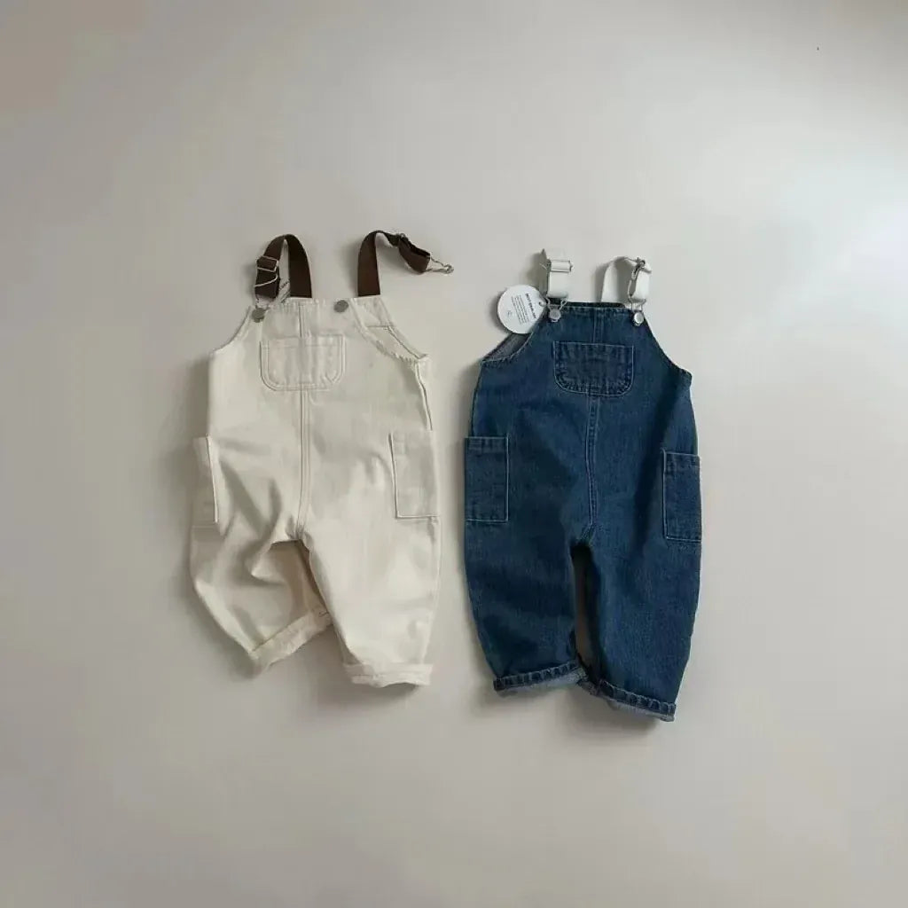 オーバーオール ベビーオーバーオール バイカラーシンプルデニムサスペンダーパンツ 2カラー【mh0007515】