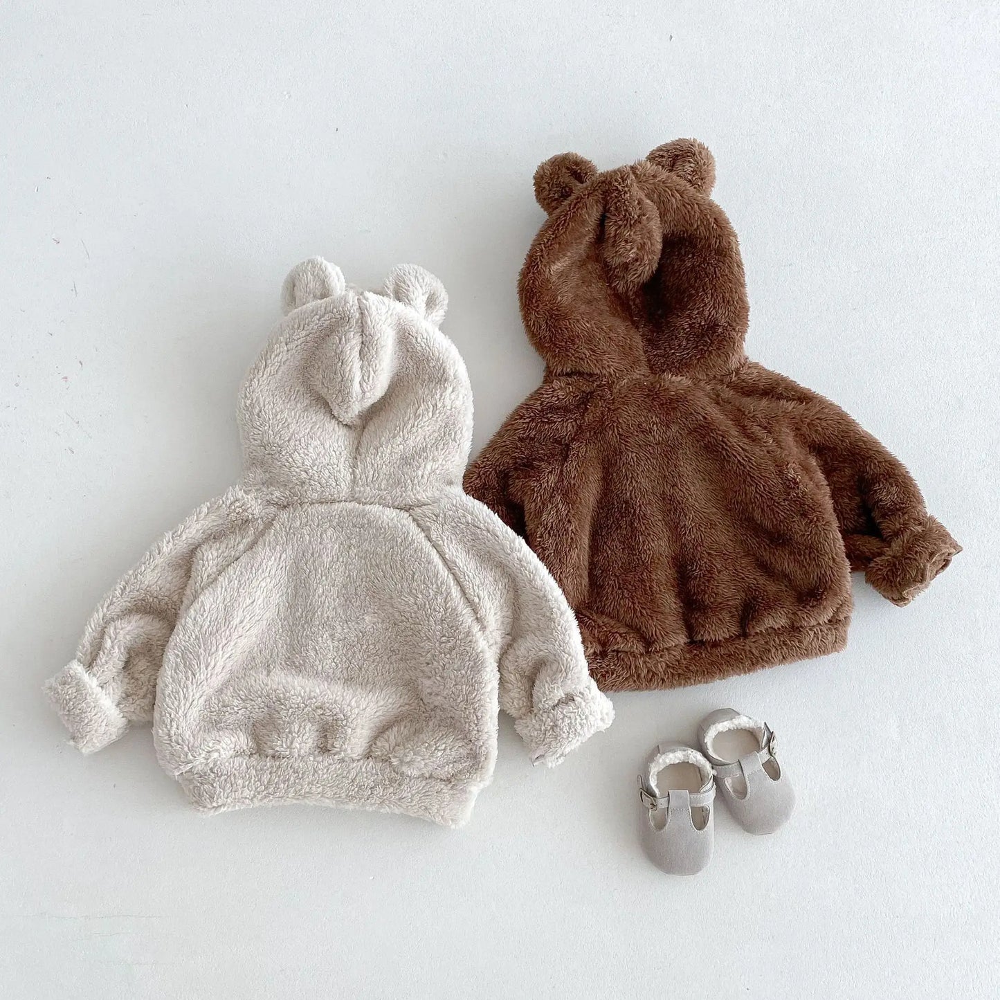 カーディガン・パーカー ベビーキッズアウター ファーフリースベアくま耳付きフーディジッパーパーカージャケット 2カラー【mh0007516】