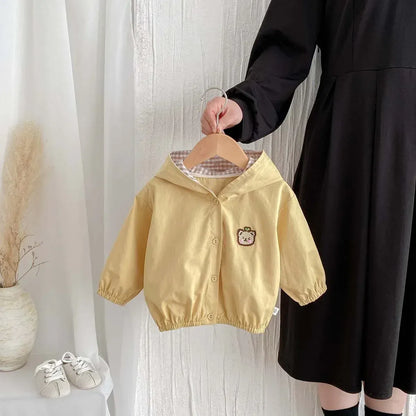 ショートコート・ジャケット・ジャンパー キッズアウター ベアくまワッペンフーディブルゾンジャケット 2カラー【mh0007538】