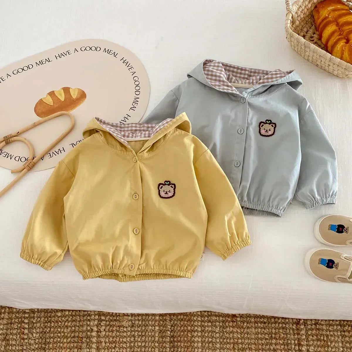 ショートコート・ジャケット・ジャンパー キッズアウター ベアくまワッペンフーディブルゾンジャケット 2カラー【mh0007538】