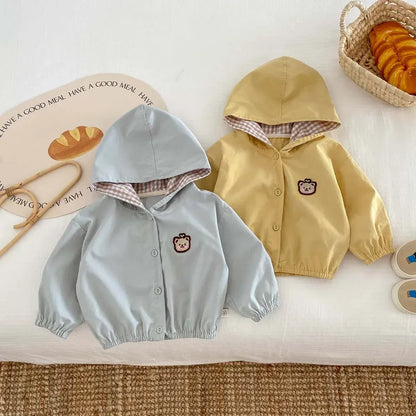 ショートコート・ジャケット・ジャンパー キッズアウター ベアくまワッペンフーディブルゾンジャケット 2カラー【mh0007538】