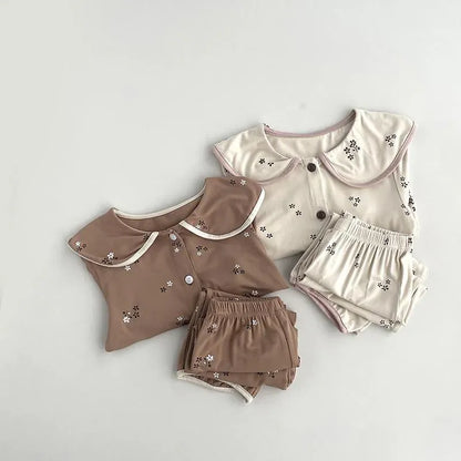 長袖パジャマ キッズセットアップ 2点セット フラワープリント長袖ブラウス+ロングパンツ 長袖パジャマセット【mh0007639】