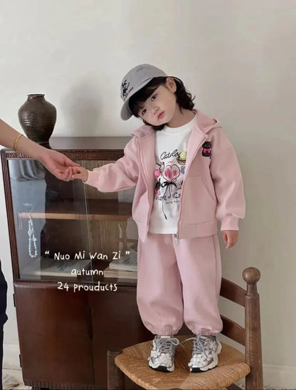 長袖セットアップ キッズセットアップ 2点セット バックアニマルアップリケジップアップフーディスウェットジャケット+ロングスウェットパンツ【mh0007662】