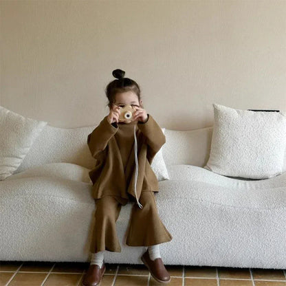 長袖セットアップ キッズセットアップ 2点セット アシメ裾長袖プルオーバー+フレアニットパンツ【mh0007696】