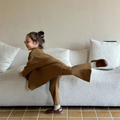 長袖セットアップ キッズセットアップ 2点セット アシメ裾長袖プルオーバー+フレアニットパンツ【mh0007696】