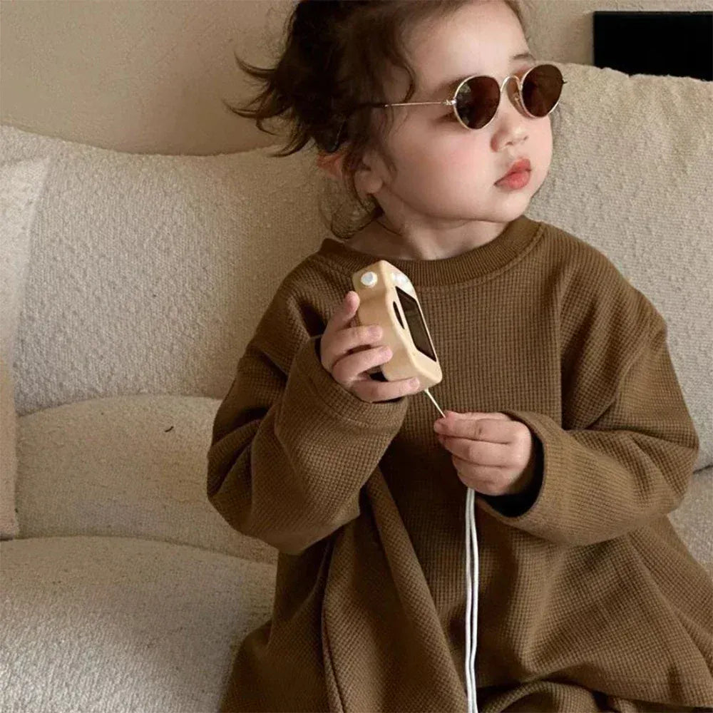 長袖セットアップ キッズセットアップ 2点セット アシメ裾長袖プルオーバー+フレアニットパンツ【mh0007696】