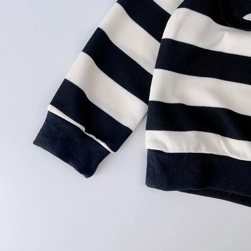 長袖セットアップ キッズセットアップ 2点セット フラワー襟ボーダーニットセータートップス+フレアロングパンツ【mh0007698】