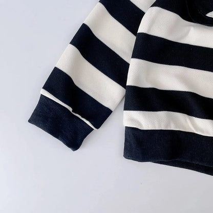 長袖セットアップ キッズセットアップ 2点セット フラワー襟ボーダーニットセータートップス+フレアロングパンツ【mh0007698】