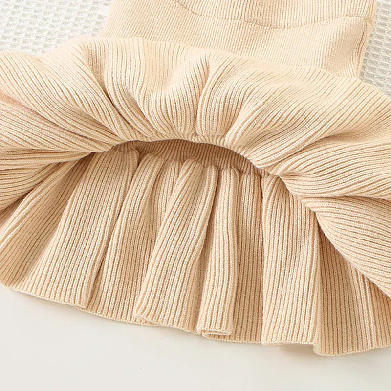 長袖セットアップ キッズセットアップ 2点セット ハート長袖ニットセータープルオーバー+ハイウェストティアードフリルニットミニスカート【mh0007709】