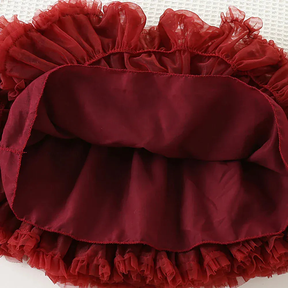 長袖セットアップ キッズセットアップ 2点セット リボン刺繍長袖ニットカーディガントップス+ティアードフリルケーキスカート【mh0007712】