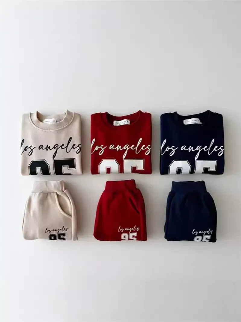 長袖セットアップ キッズセットアップ 2点セット レターロゴプリント長袖スウェットシャツ+ロングスウェットパンツ【mh0007727】