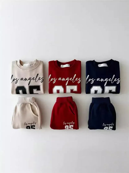 長袖セットアップ キッズセットアップ 2点セット レターロゴプリント長袖スウェットシャツ+ロングスウェットパンツ【mh0007727】