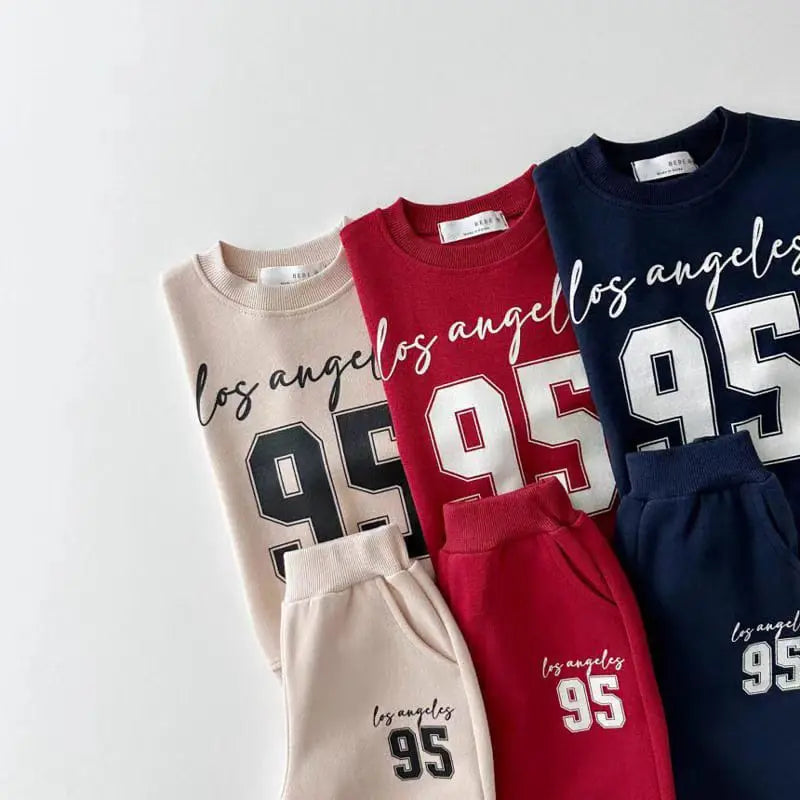 長袖セットアップ キッズセットアップ 2点セット レターロゴプリント長袖スウェットシャツ+ロングスウェットパンツ【mh0007727】