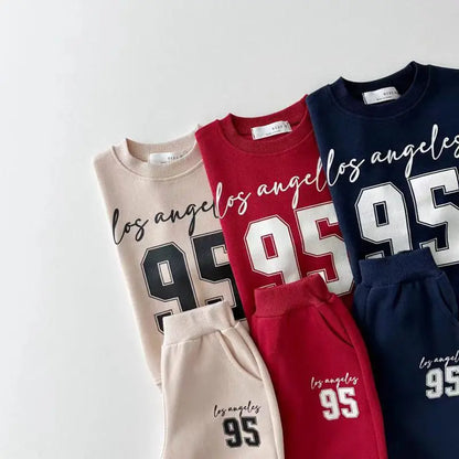 長袖セットアップ キッズセットアップ 2点セット レターロゴプリント長袖スウェットシャツ+ロングスウェットパンツ【mh0007727】