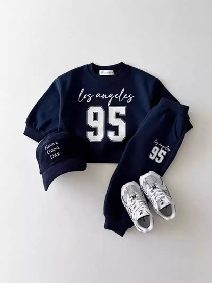 長袖セットアップ キッズセットアップ 2点セット レターロゴプリント長袖スウェットシャツ+ロングスウェットパンツ【mh0007727】