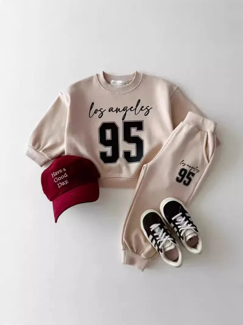 長袖セットアップ キッズセットアップ 2点セット レターロゴプリント長袖スウェットシャツ+ロングスウェットパンツ【mh0007727】