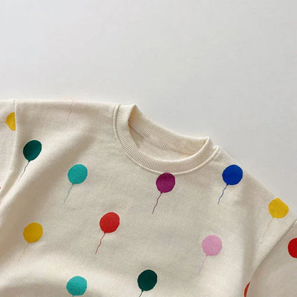 長袖セットアップ ベビーキッズセットアップ 2点セット 長袖スウェットトレーナー+スウェットパンツ カラフルバルーン風船プリント【mh0007755】