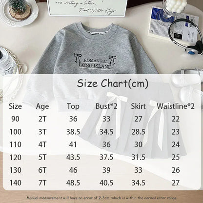 長袖セットアップ キッズセットアップ 2点セット リボン刺繍スウェットトレーナー+リボンプリーツスカート グレー【mh0007756】