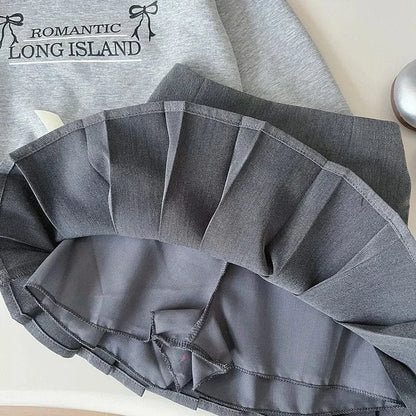 長袖セットアップ キッズセットアップ 2点セット リボン刺繍スウェットトレーナー+リボンプリーツスカート グレー【mh0007756】