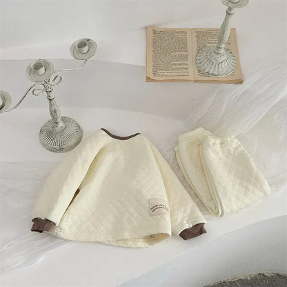 長袖セットアップ ベビーセットアップ 2点セット シンプルキルティングプルオーバー+キルトロングパンツ【mh0007810】