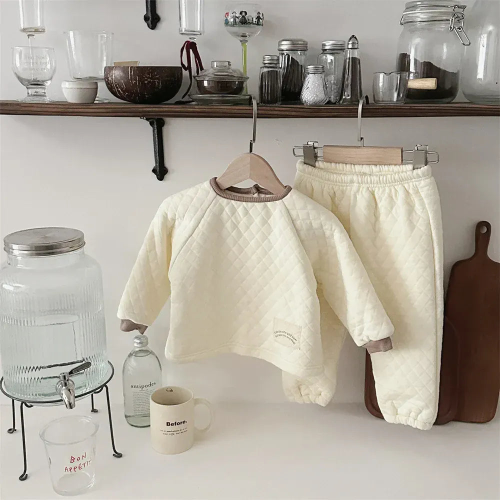 長袖セットアップ ベビーセットアップ 2点セット シンプルキルティングプルオーバー+キルトロングパンツ【mh0007810】