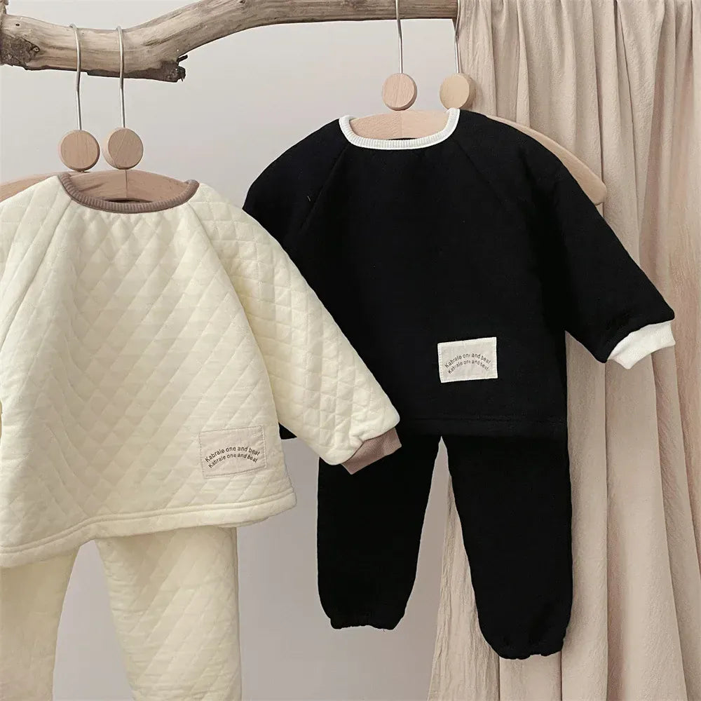 長袖セットアップ ベビーセットアップ 2点セット シンプルキルティングプルオーバー+キルトロングパンツ【mh0007810】
