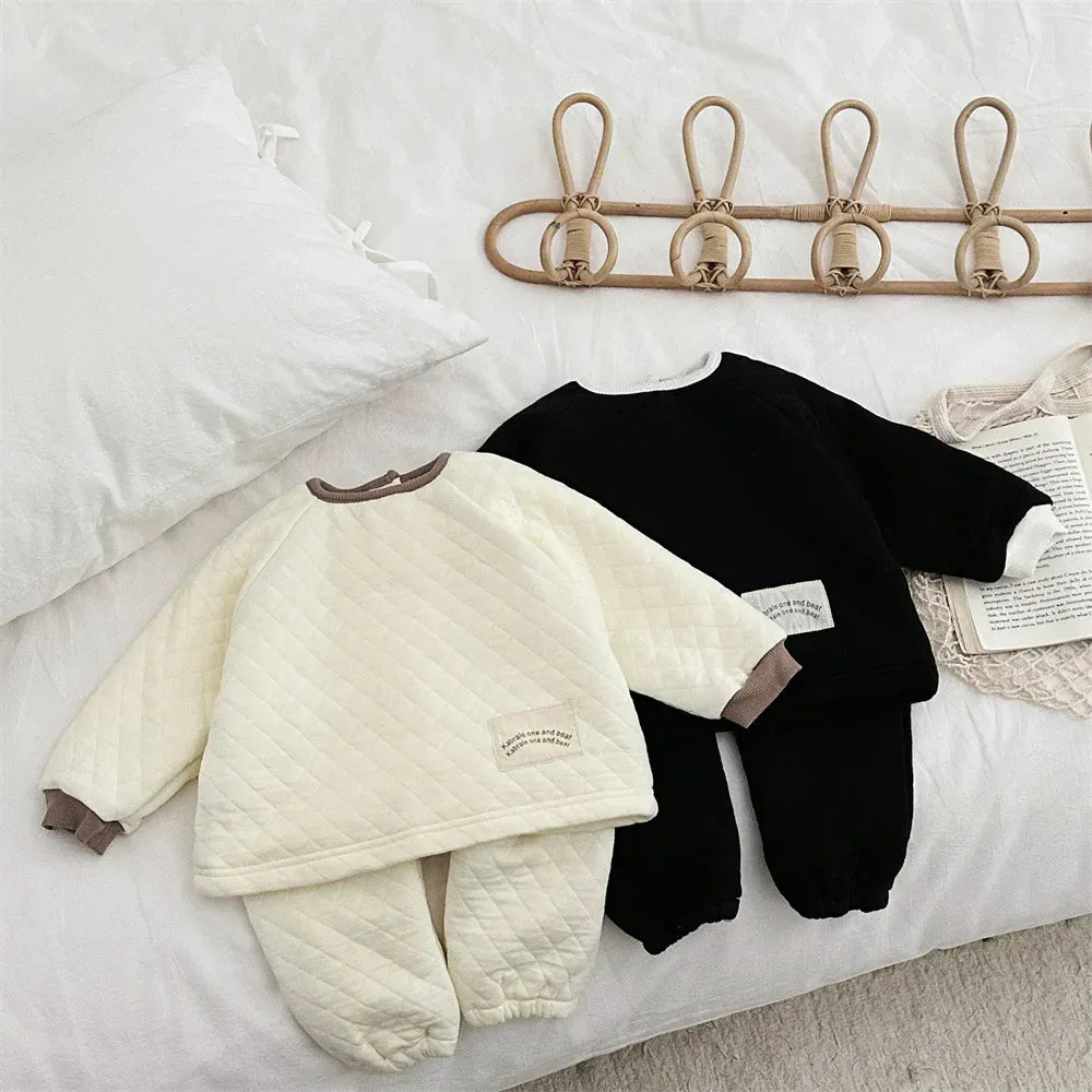 長袖セットアップ ベビーセットアップ 2点セット シンプルキルティングプルオーバー+キルトロングパンツ【mh0007810】