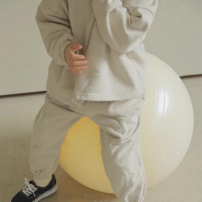 長袖セットアップ キッズセットアップ 2点セット レターロゴプリント裏フリーススウェットシャツ+ロングスウェットパンツ【mh0007983】