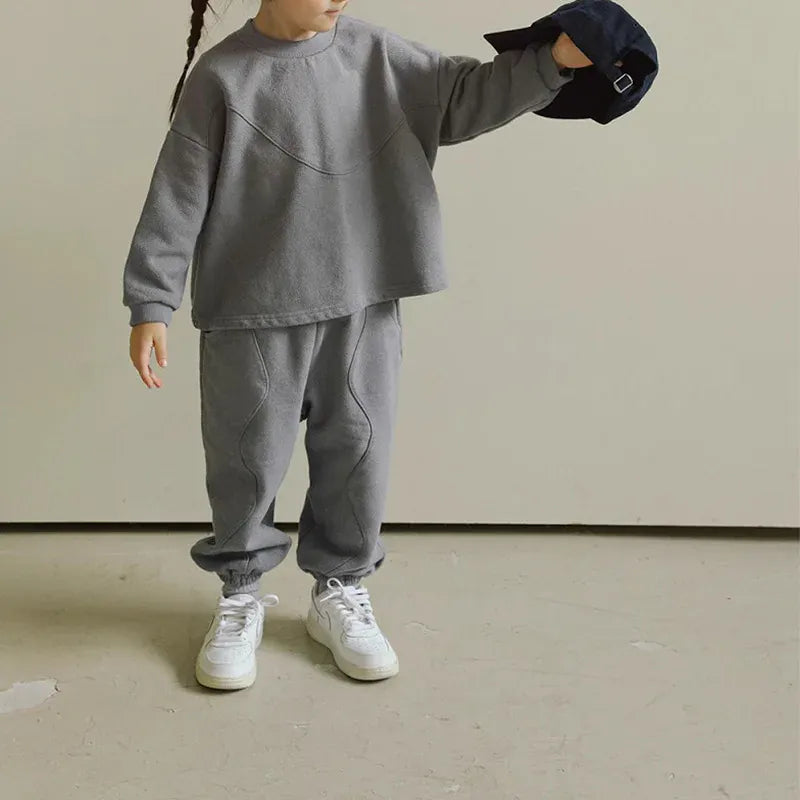長袖セットアップ キッズセットアップ 2点セット レターロゴプリント裏フリーススウェットシャツ+ロングスウェットパンツ【mh0007983】