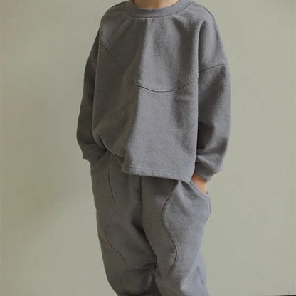 長袖セットアップ キッズセットアップ 2点セット レターロゴプリント裏フリーススウェットシャツ+ロングスウェットパンツ【mh0007983】