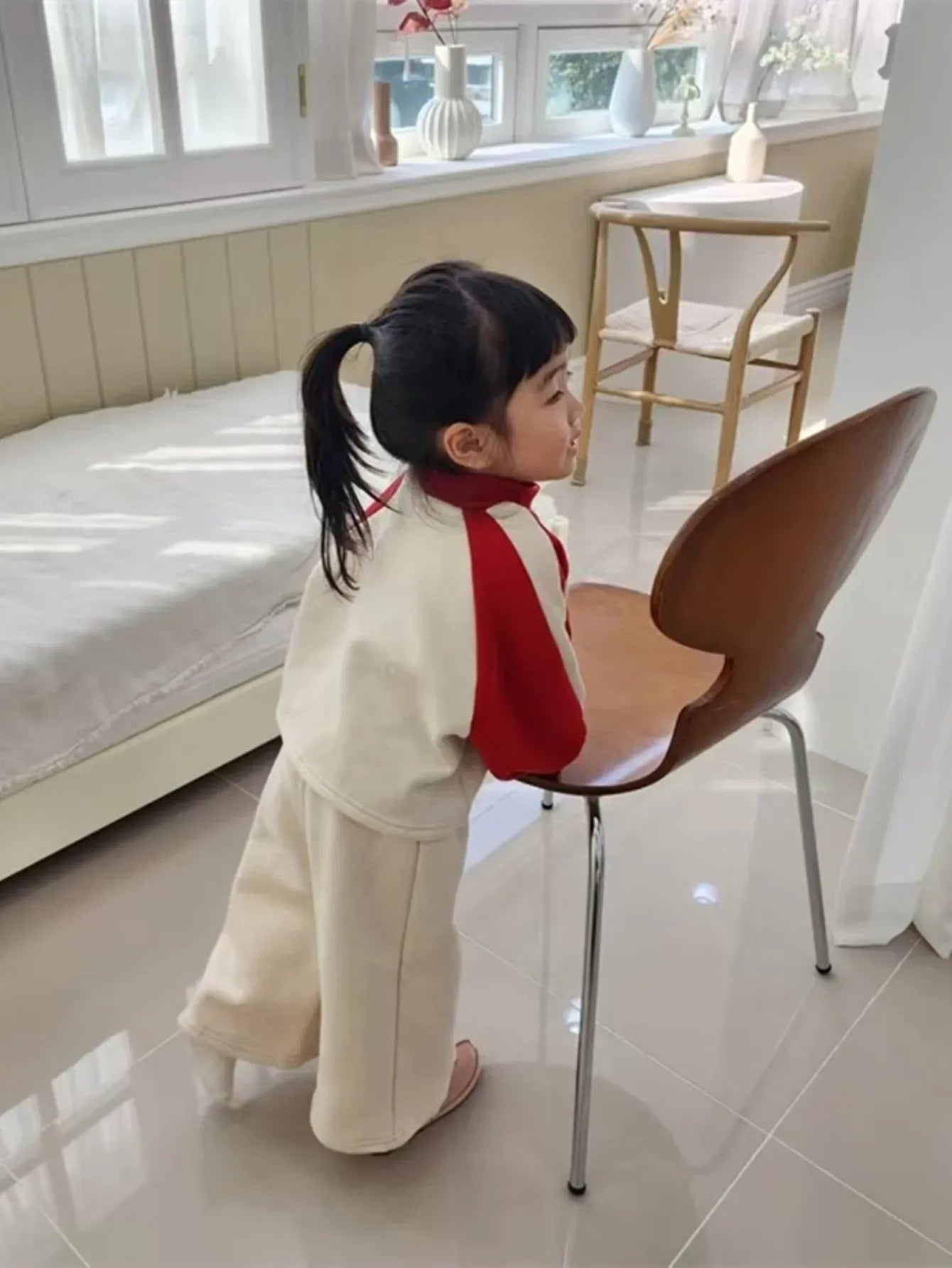 長袖セットアップ ベビーキッズセットアップ 2点セット ハートラグランパッチワークフリース長袖スウェットシャツ+ロングスウェットパンツ【mh0008019】