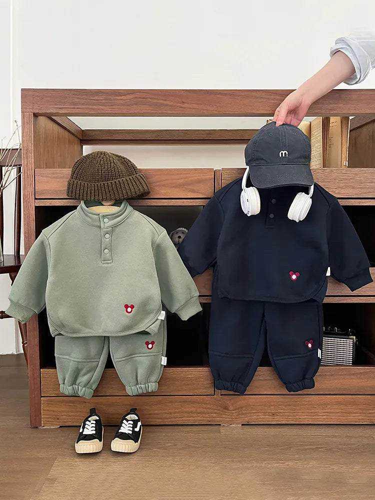 長袖セットアップ ベビーキッズセットアップ 2点セット フリーススタンドカラープルオーバー+ロングパンツ【mh0008038】