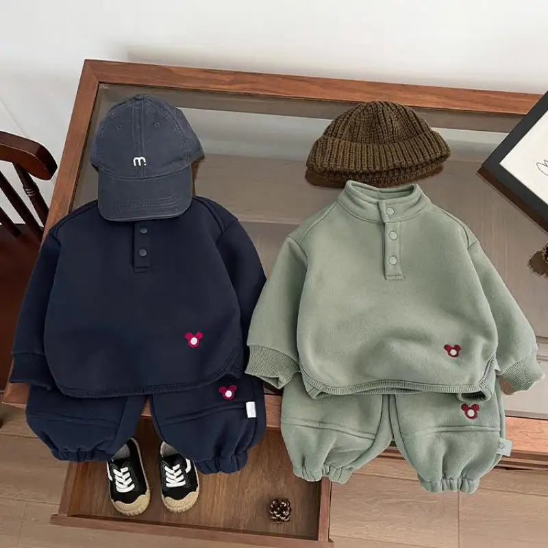 長袖セットアップ ベビーキッズセットアップ 2点セット フリーススタンドカラープルオーバー+ロングパンツ【mh0008038】