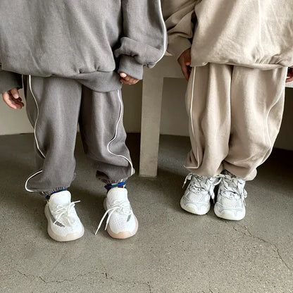 長袖セットアップ キッズセットアップ 2点セット レターロゴプリント長袖スウェットシャツ+ロングスウェットパンツ【mh0008060】