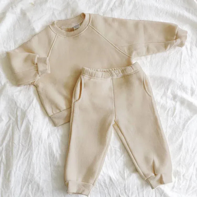 長袖セットアップ キッズセットアップ 2点セット 無地シンプルベーシック裏フリース長袖スウェットトレーナー+スウェットロングパンツ【mh0008094】