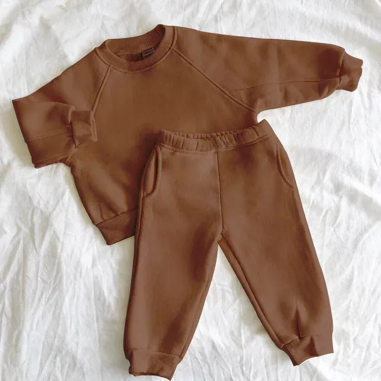 長袖セットアップ キッズセットアップ 2点セット 無地シンプルベーシック裏フリース長袖スウェットトレーナー+スウェットロングパンツ【mh0008094】