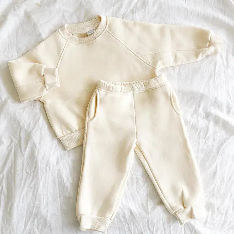 長袖セットアップ キッズセットアップ 2点セット 無地シンプルベーシック裏フリース長袖スウェットトレーナー+スウェットロングパンツ【mh0008094】