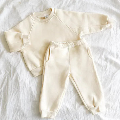 長袖セットアップ キッズセットアップ 2点セット 無地シンプルベーシック裏フリース長袖スウェットトレーナー+スウェットロングパンツ【mh0008094】