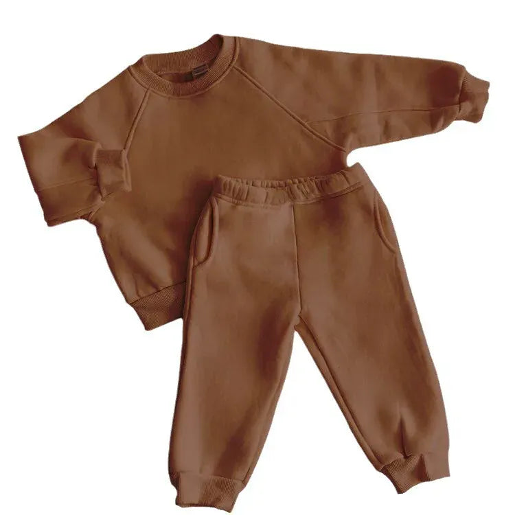 長袖セットアップ キッズセットアップ 2点セット 無地シンプルベーシック裏フリース長袖スウェットトレーナー+スウェットロングパンツ【mh0008094】