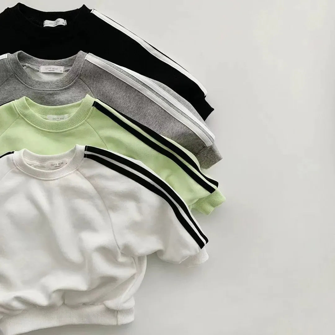 長袖セットアップ キッズセットアップ 2点セット ダブルサイドライン長袖スウェットシャツ+ロングスウェットパンツ スポーツセット【mh0008115】