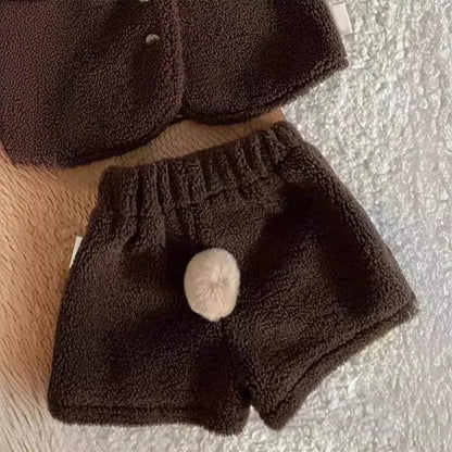 ノースリーブセットアップ ベビーセットアップ 2点セット うさ耳付きボアフリース前あきベスト+しっぽ付きショートパンツ【mh0008135】