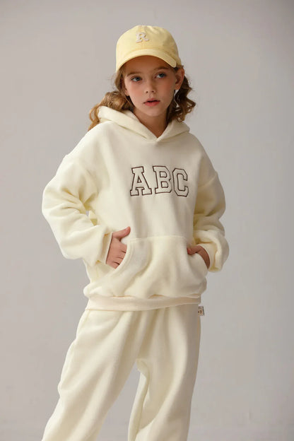 長袖セットアップ キッズセットアップ 2点セット レターロゴ刺繍フリースフーディパーカー+ロングパンツ【mh0008168】