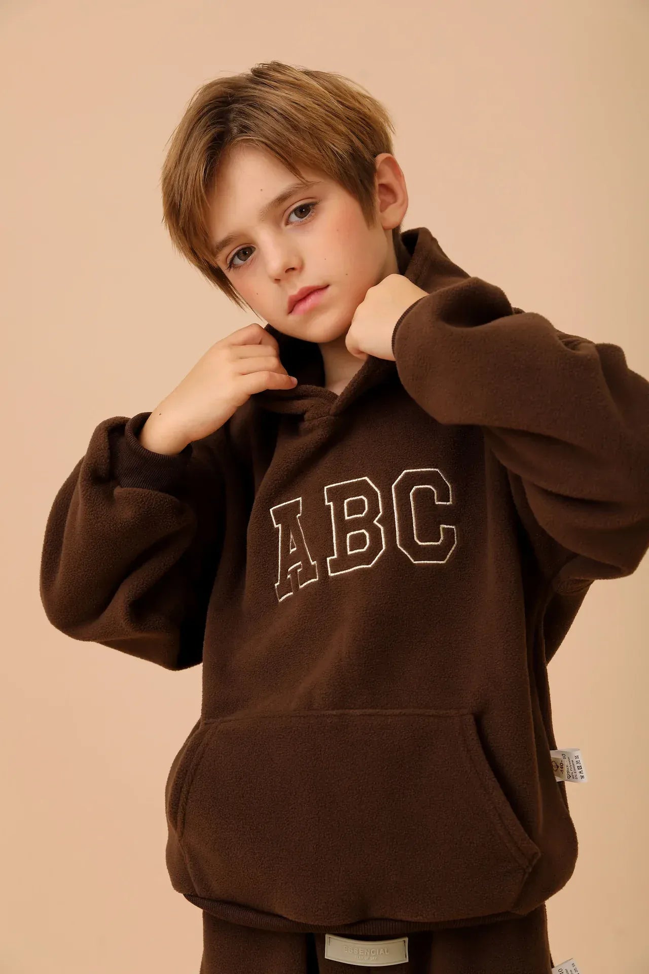 長袖セットアップ キッズセットアップ 2点セット レターロゴ刺繍フリースフーディパーカー+ロングパンツ【mh0008168】