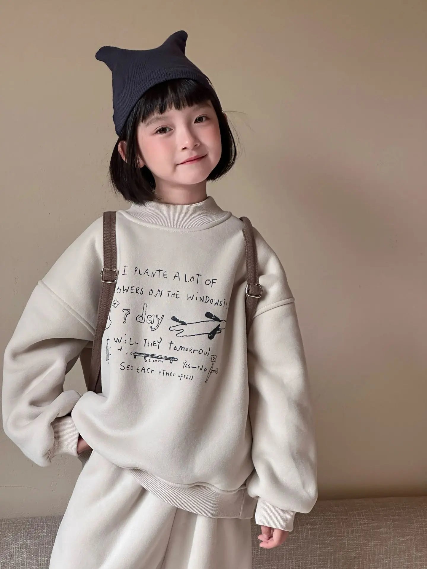 長袖セットアップ キッズセットアップ 2点セット ロゴプリント裏フリース長袖スウェットシャツ+ロングスウェットパンツ【mh0008181】