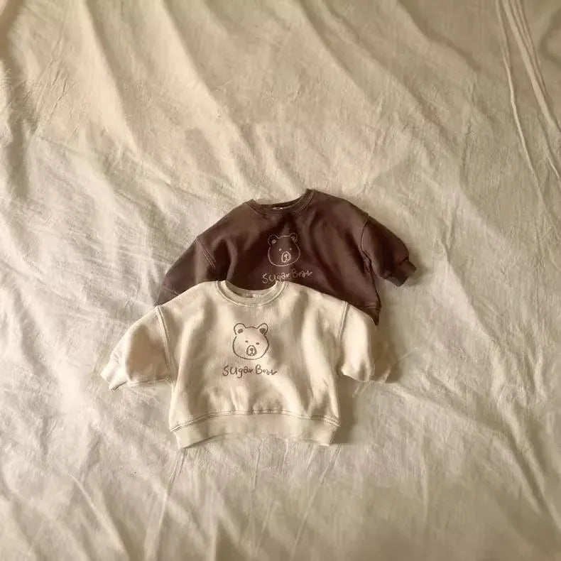 長袖セットアップ ベビーセットアップ 2点セット ベアくまプリント長袖スウェットシャツ+ロングスウェットパンツ【mh0008307】